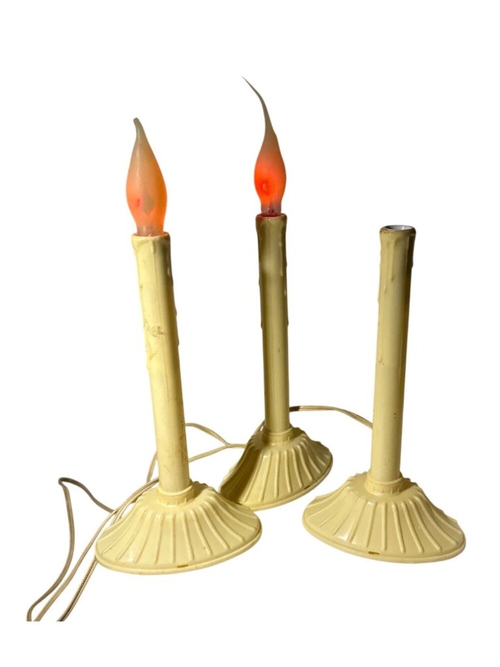 Vintage Electric Christmas Candle Lamps Cream Base 9" Lot of 3 Candle